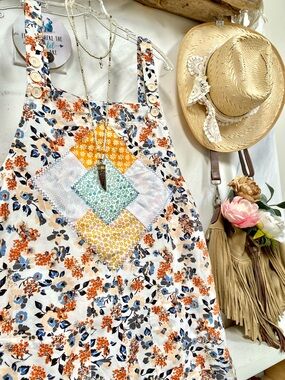 Artisan Upcycled patchwork boho floral jumpsuit w prairie cottagecore vibe